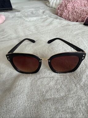 Women’s Black Frame Sunglasses with Brown Lenses and Gold accents